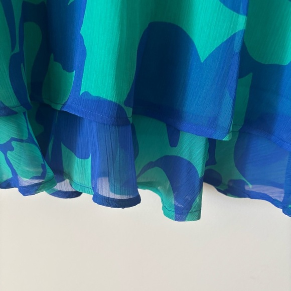 NINE WEST Dress Blue & Green Tropical V-Neck Lined Sleeveless Flirty Summer Sz L - Picture 5 of 8